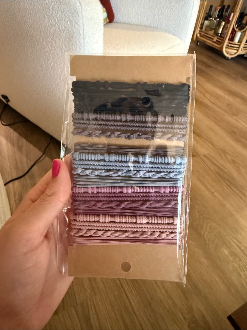 Set of Decorative Knit Hair Ties in Black, Gray, Dusty Blue, Mauve, Blush